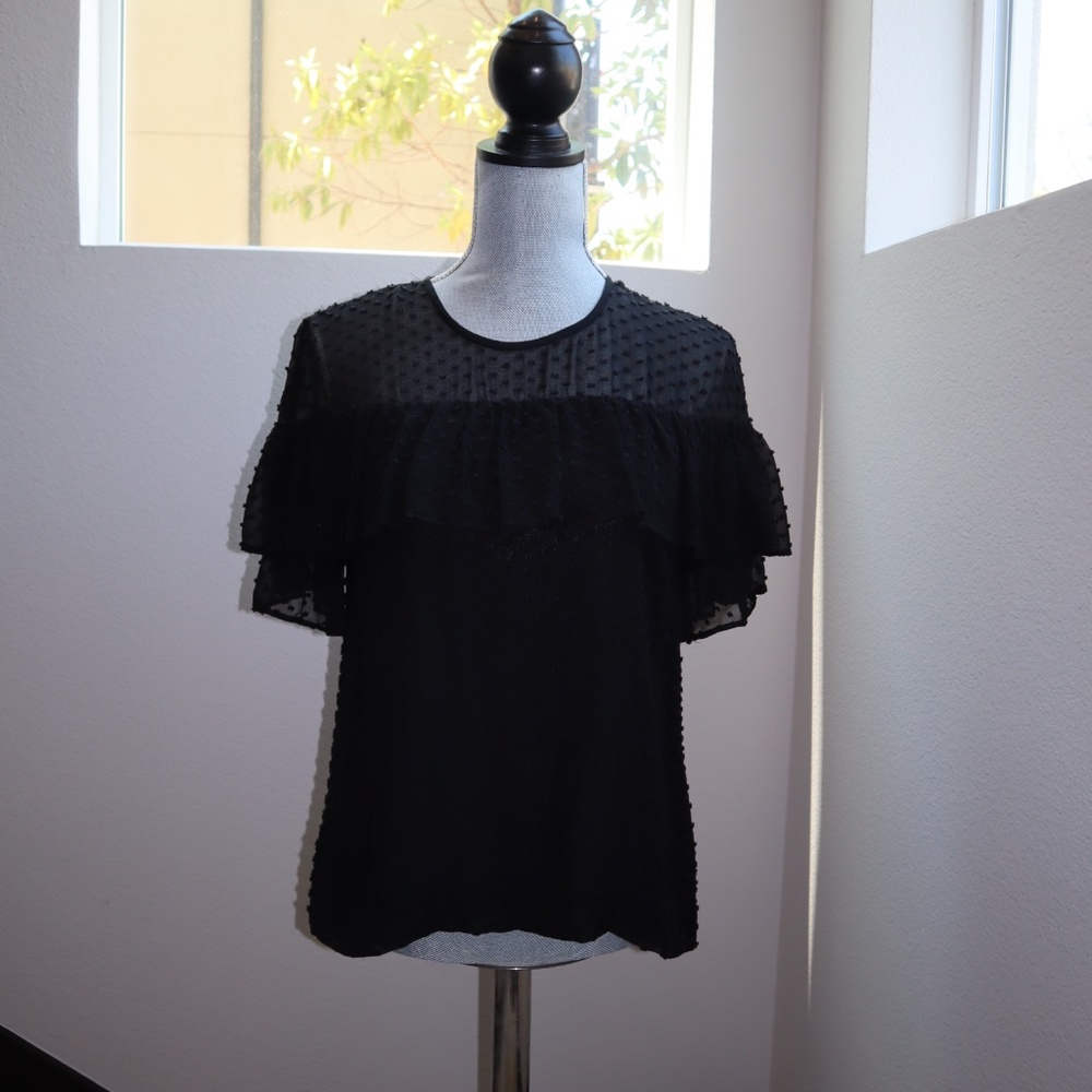 J.Crew black ruffle swiss dot blouse sz 10